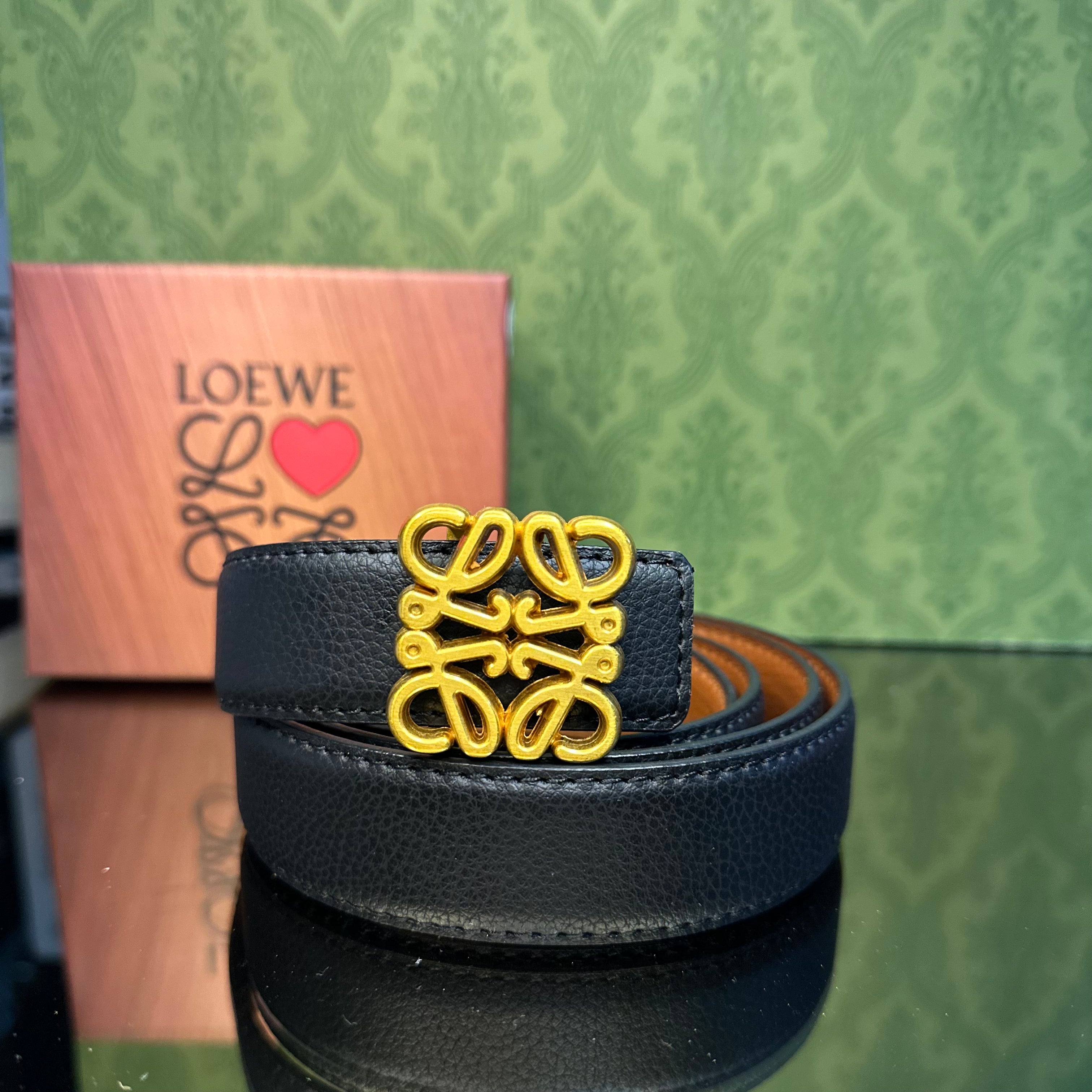 Loewe Δερμάτινη ζώνη διπλής Όψεως μαύρο και Τάμπα ￼￼