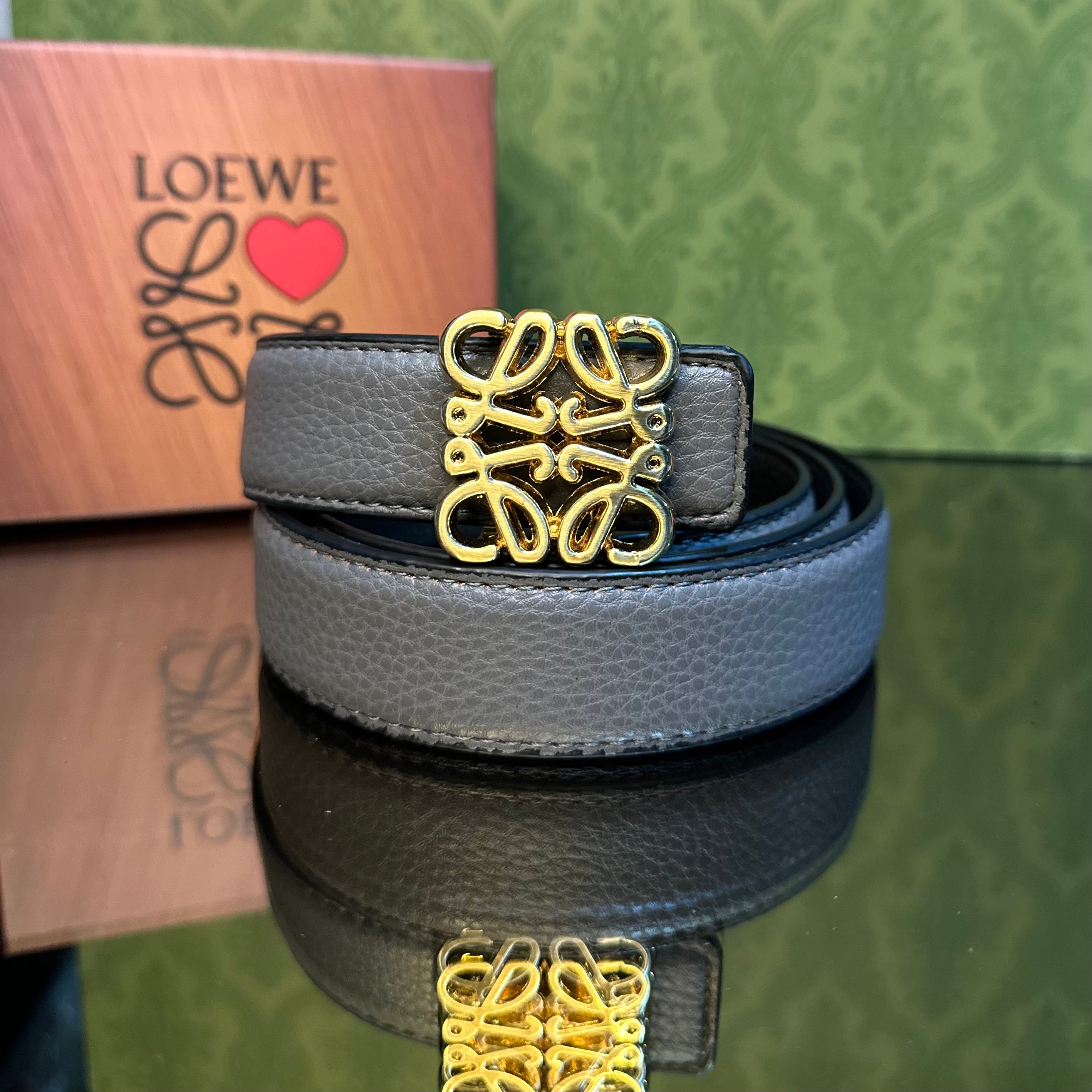 Loewe Δερμάτινη ζώνη διπλής όψεως Γκρι ￼και μαύρο ￼￼