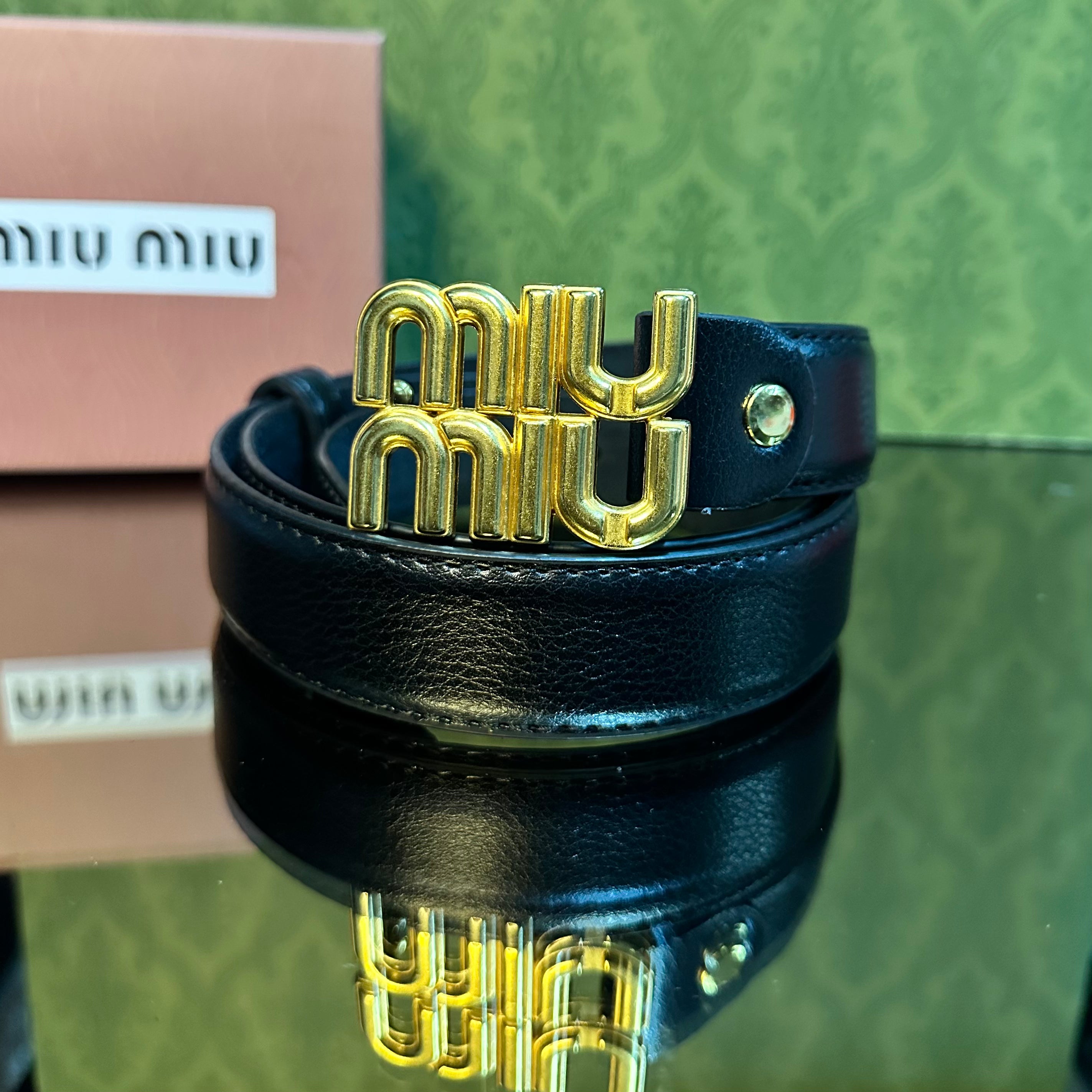 Miu miu Δερμάτινη ζώνη μαύρη ￼￼