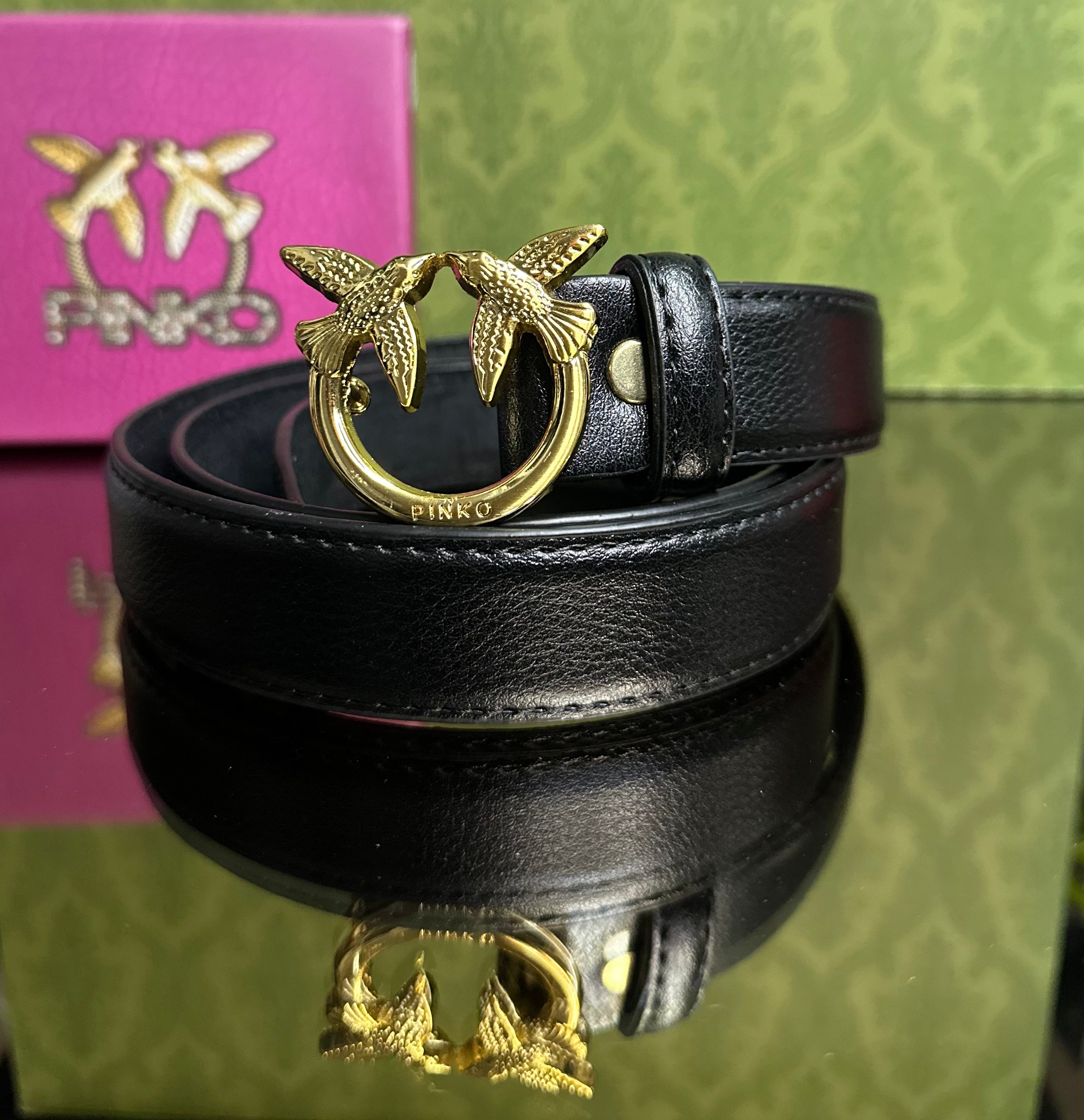 Pinko Δερμάτινη ζώνη μαύρη￼