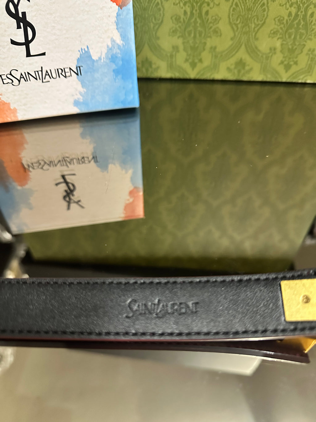 Ysl Δερμάτινη ζώνη Μπορντό￼