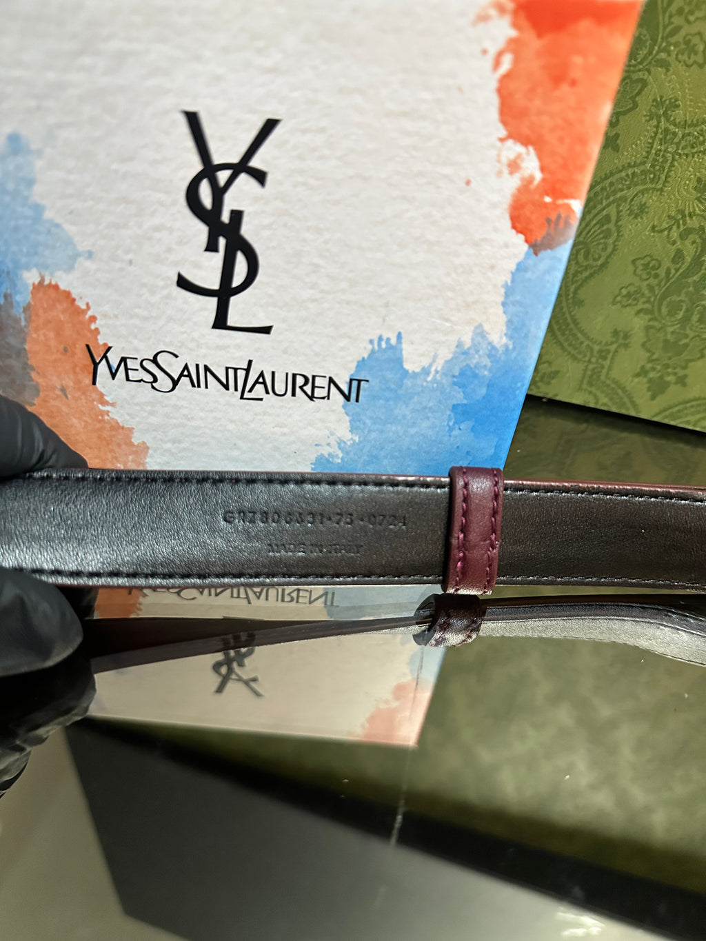 Ysl Δερμάτινη ζώνη Μπορντό￼