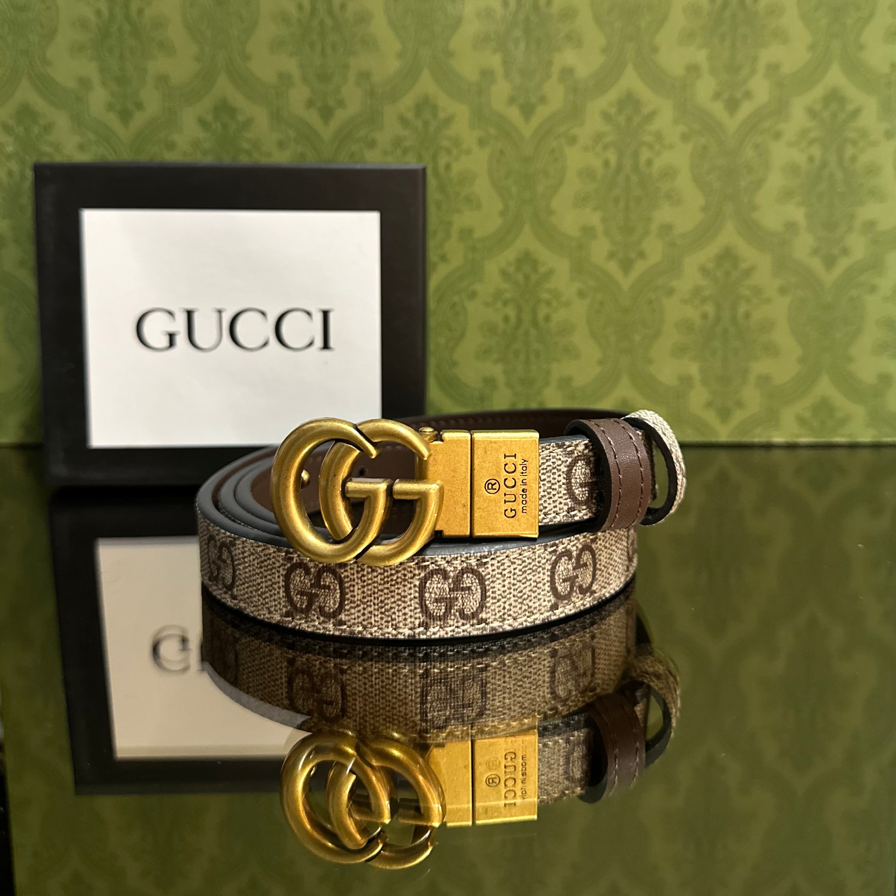 Gucci Ζώνη δερμάτινη διπλής όψεως ￼￼με καφέ
