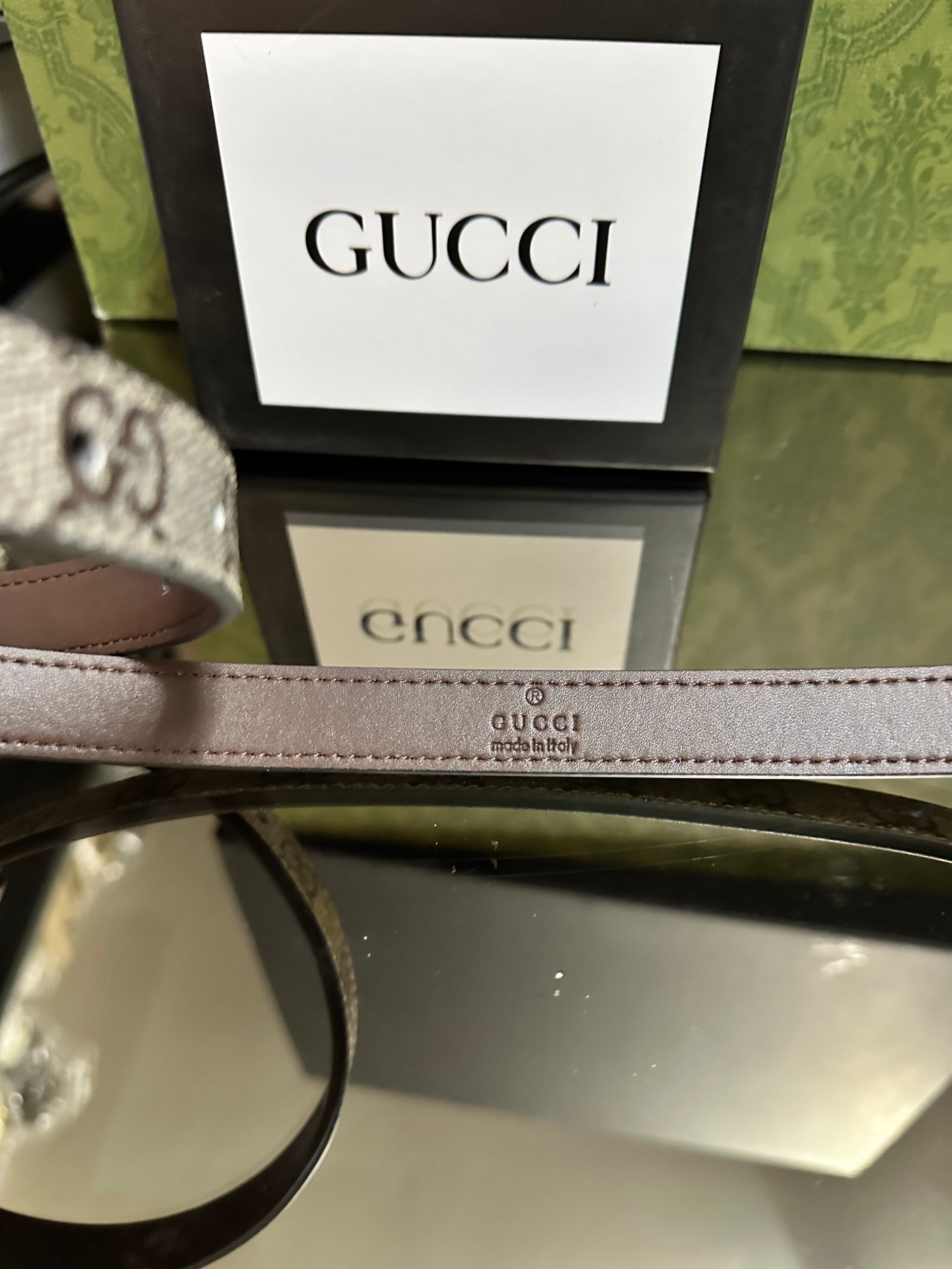 Gucci Ζώνη δερμάτινη διπλής όψεως ￼￼με καφέ