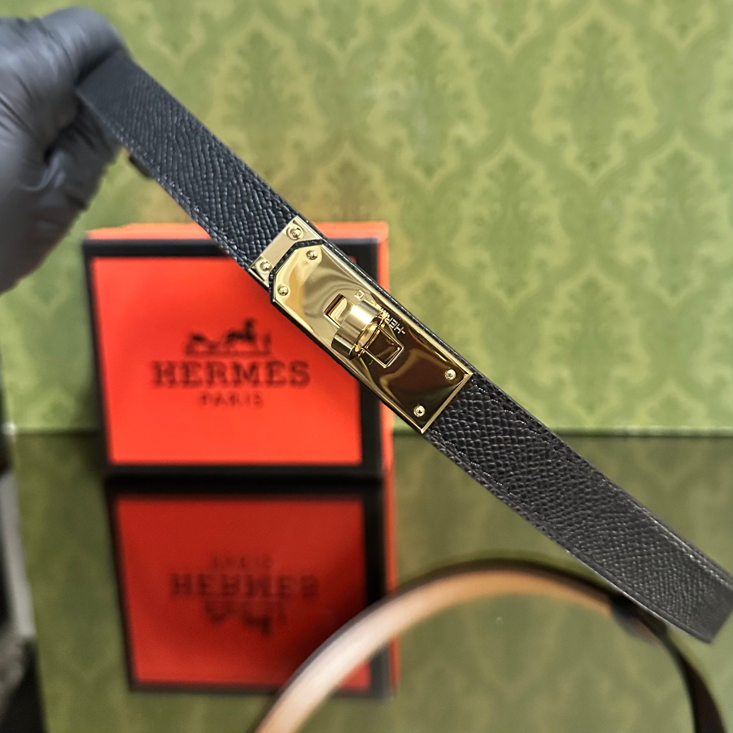 Hermes Ζώνη Δερμάτινη μαύρη ￼￼