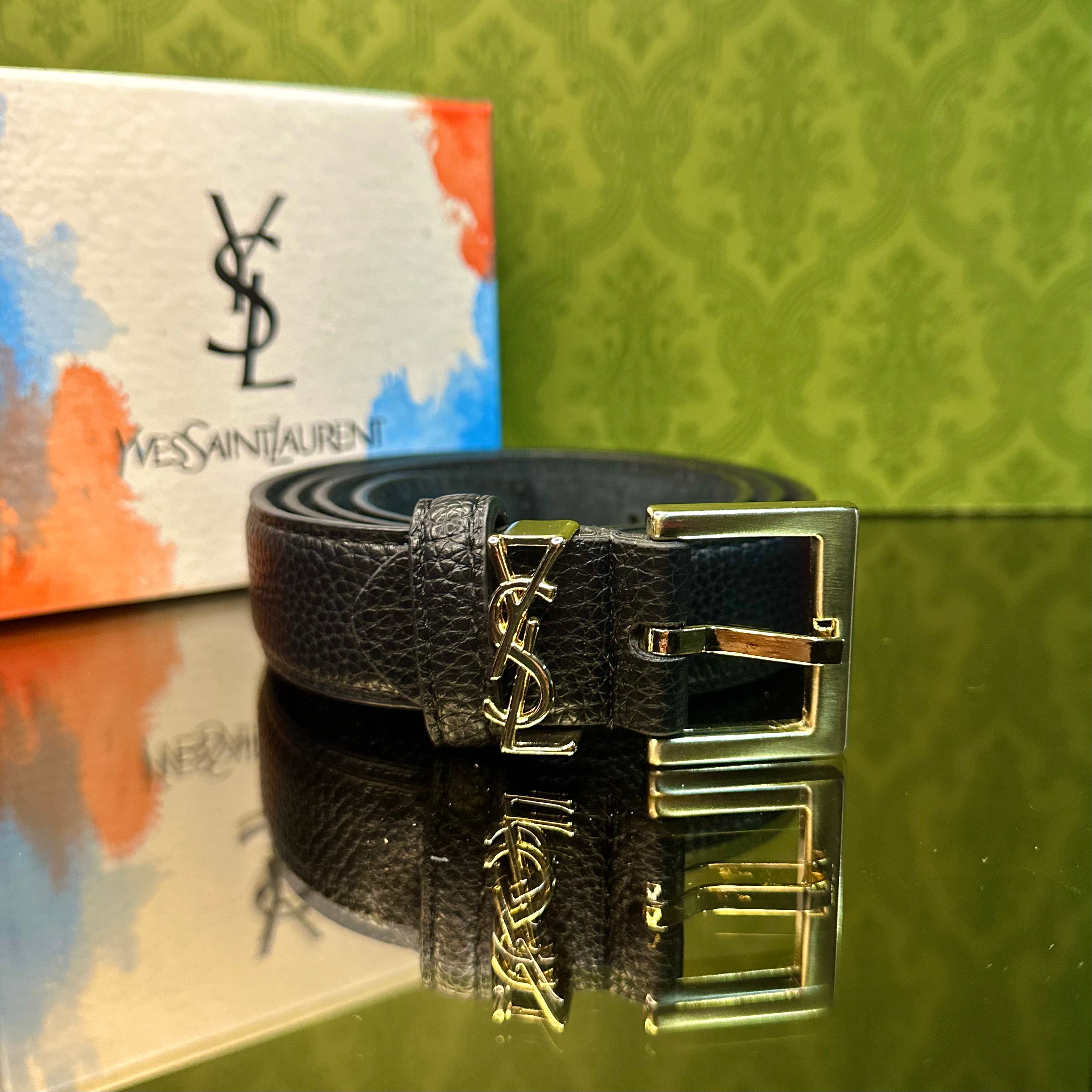 Ysl ζώνη Δερμάτινη￼ μαύρη