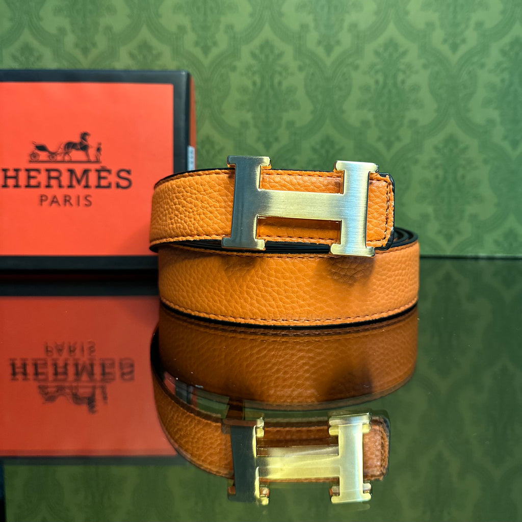 Hermes ζώνη δερμάτινη Διπλής όψεως ￼πορτοκαλί ￼και μαυρο