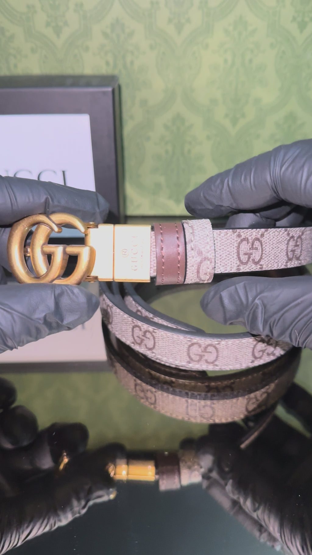 Gucci Ζώνη δερμάτινη διπλής όψεως ￼￼με καφέ