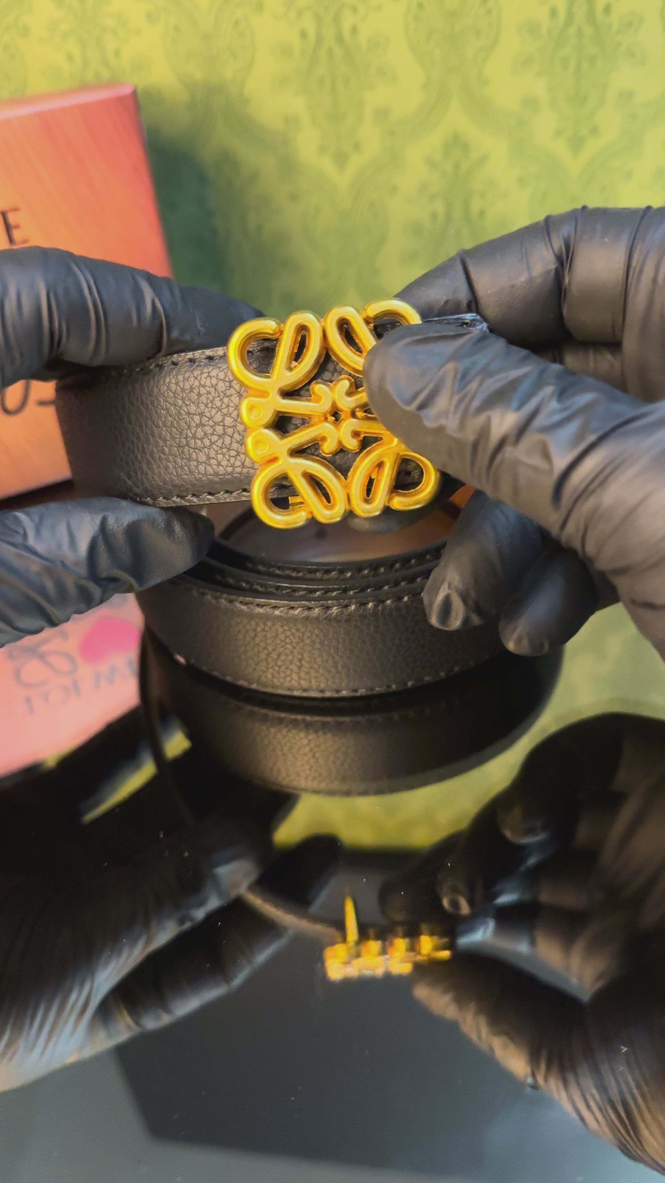 Loewe Δερμάτινη ζώνη διπλής Όψεως μαύρο και Τάμπα ￼￼